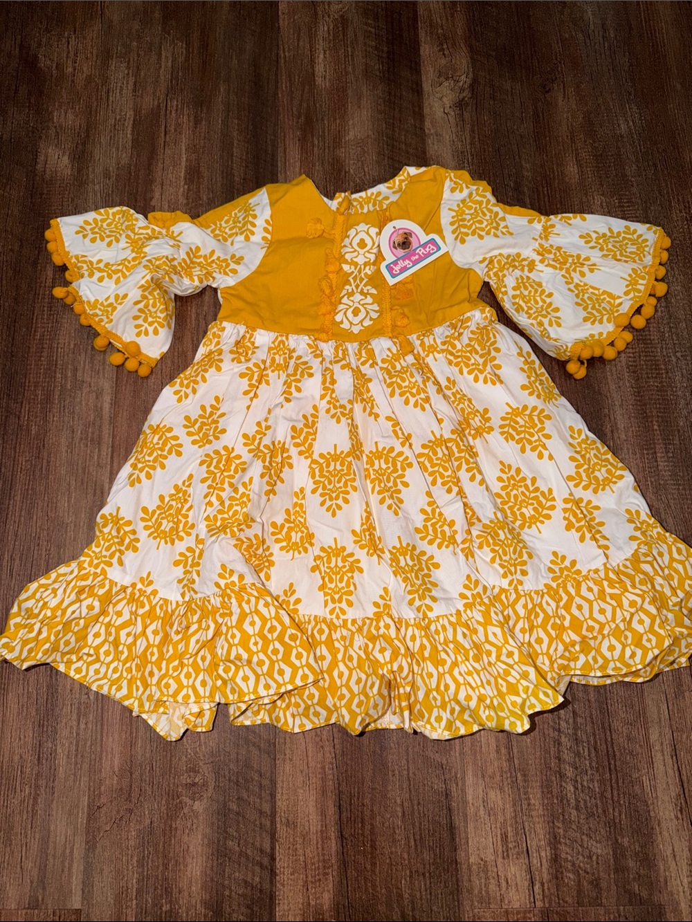 Girl’s Jelly the Pug dress size 4 NWT ❤️ Goldie Boho Woven 🍁 Mustard 3/4 sleeved
